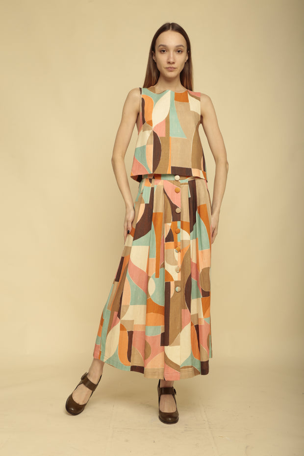 Ann Geometric Pattern, Soft Toned Skirt