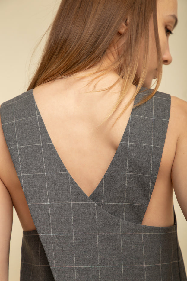 Top Luka Classic Grey and White Tartan Print