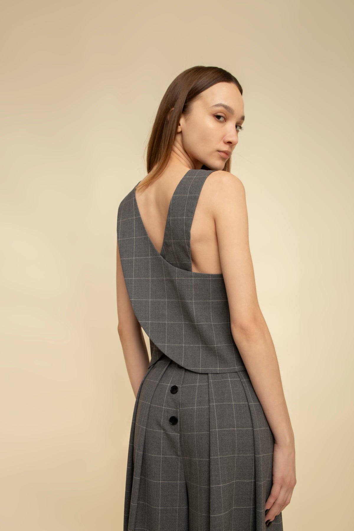 Pants Obi Wool Grey Large Plaid