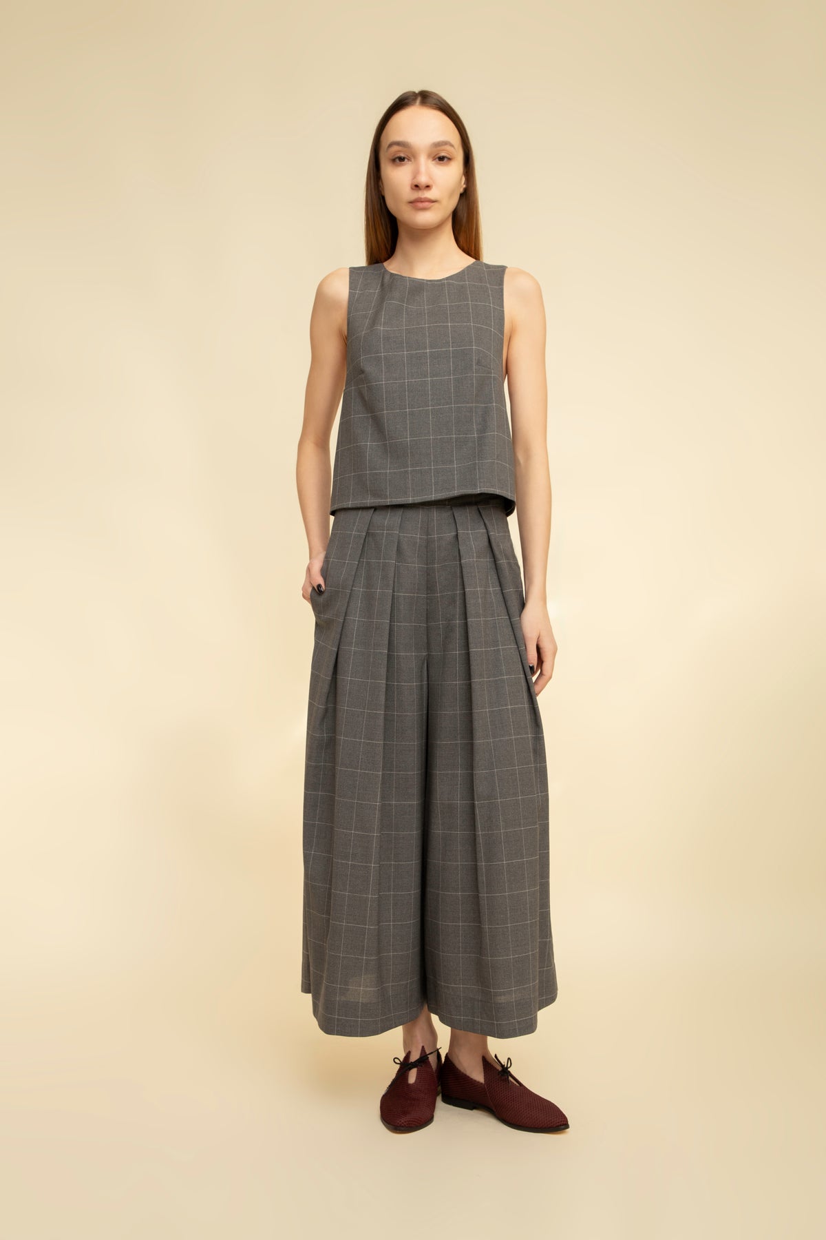 Pants Obi Wool Grey Large Plaid