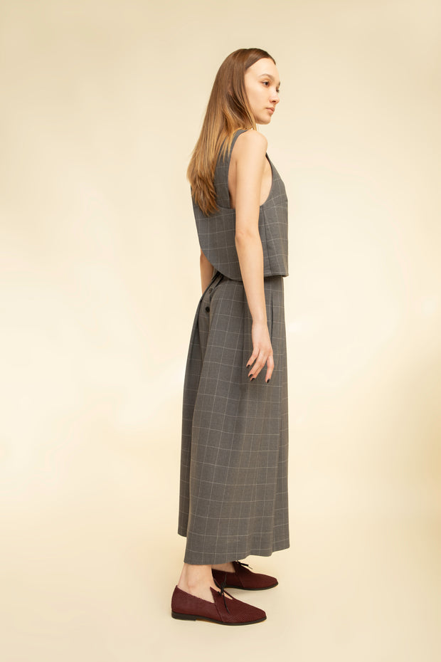 Pants Obi Wool Grey Large Plaid