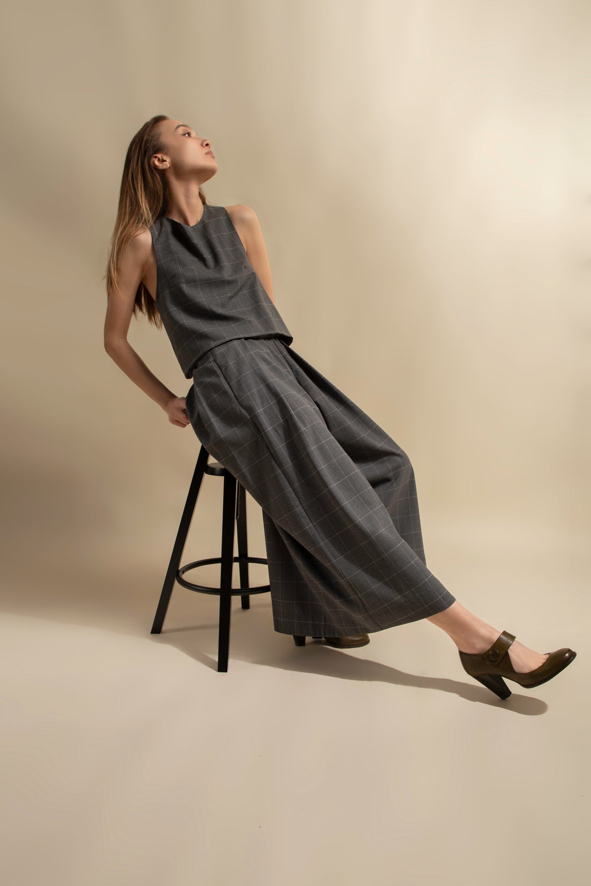 Pants Obi Wool Grey Large Plaid