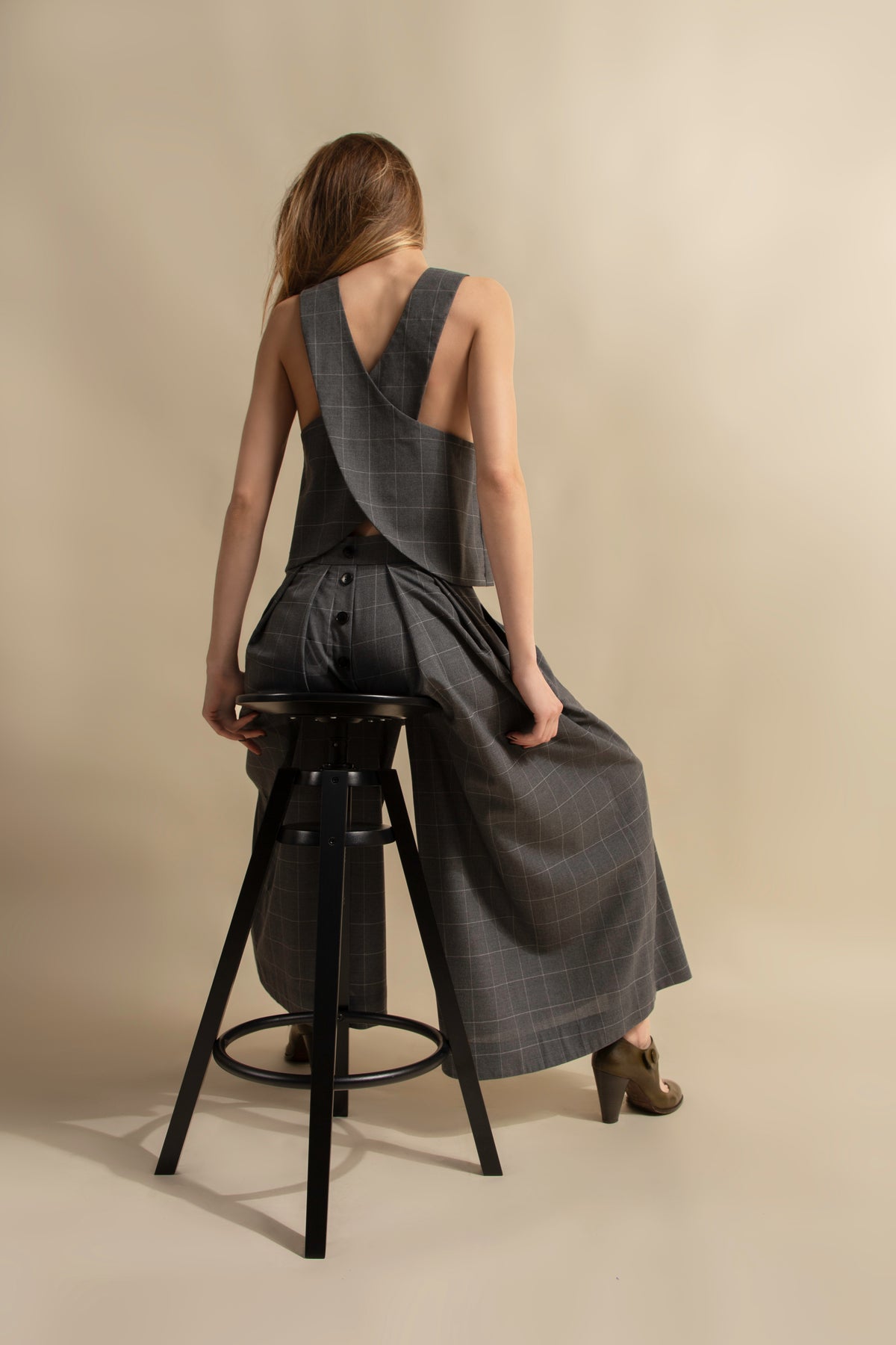 Pants Obi Wool Grey Large Plaid