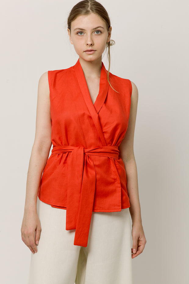 Red linen and cotton top