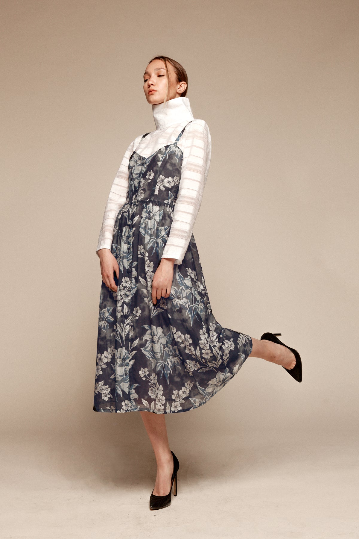 Floral dress with decorative buttons