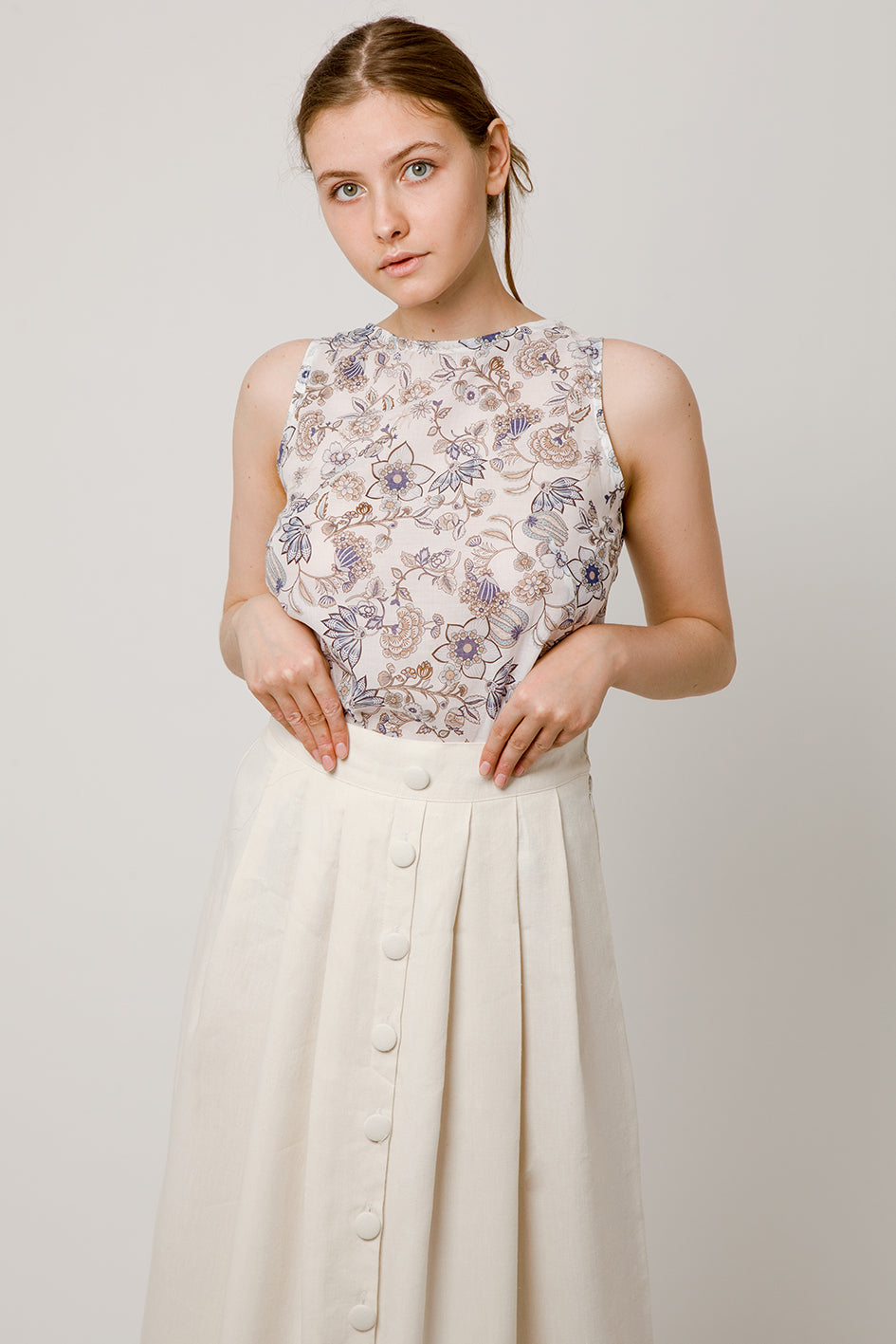 Lavender and taupe flower top